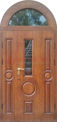 Двустворчатая железная дверь МДФ со стеклом в форме арки ДА-52 В Ижевске