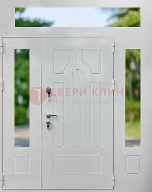 Белая стальная дверь порошок со стеклом и фрамугами ДФГ-11 В Ижевске