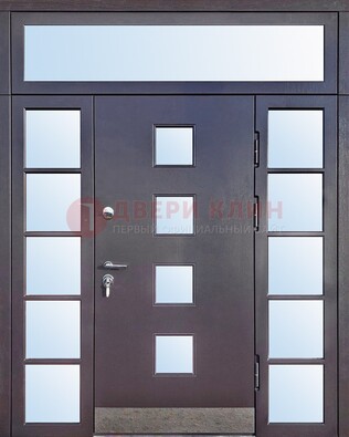 Современная железная дверь со стеклом и фрамугами ДФГ-4 В Ижевске