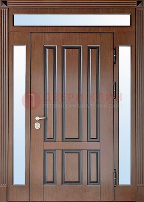 Железная дверь со стеклом и фрамугами в коричневом цвете ДФГ-8 В Ижевске