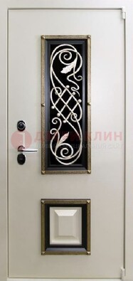 Белая стальная дверь с ковкой со стеклопакетом и МДФ ДК-30 В Ижевске