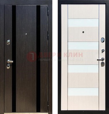 Черная железная дверь с МДФ и декоративными вставками ДМ-157 В Ижевске