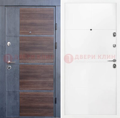 Серая с коричневой вставкой металлическая дверь МДФ ДМ-197 в Волжском