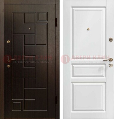 Входная дверь Коричневая металлическая филенчатая с белой МДФ внутри ДМ-241 В Ижевске