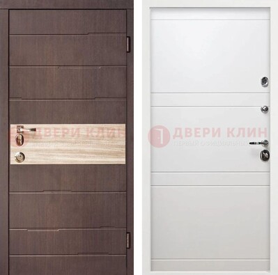 Коричневая стальная дверь с филенчатой МДФ в Белом цвете ДМ-306 В Ижевске