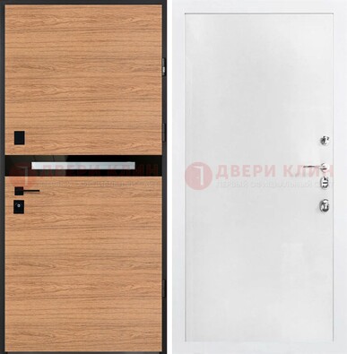 Железная коричневая дверь с МДФ в белом цвете ДМ-313 В Ижевске