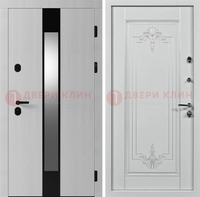 Белая металлическая дверь МДФ с зеркальной вставкой ДМ-324 В Ижевске