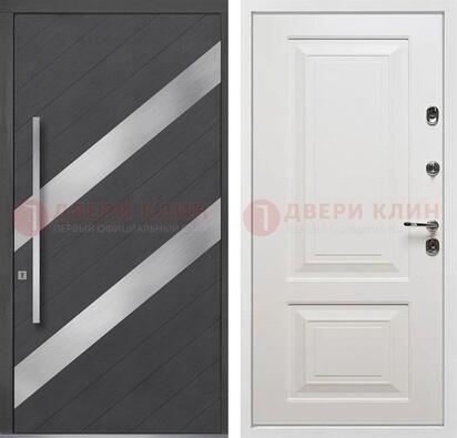 Серая входная дверь МДФ с металлическими вставками ДМ-325 В Ижевске