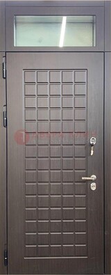 Темная железная дверь с МДФ и верхней фрамугой ДМ-337 В Ижевске