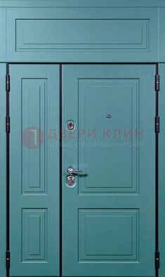 Синяя металлическая дверь с МДФ и верхней фрамугой ДМ-339 В Ижевске