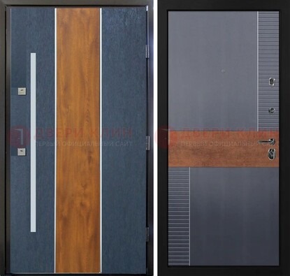 Темная металлическая дверь МДФ со вставками ДМ-411 В Ижевске