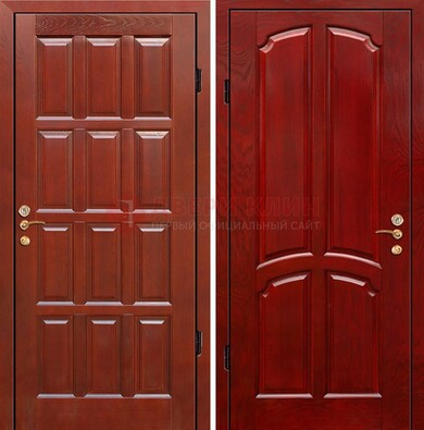 Красная металлическая дверь с массивом дуба ДМД-15 В Ижевске