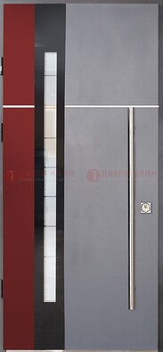 Серая входная дверь с порошковым окрасом и красной вставкой ДП-175 В Ижевске