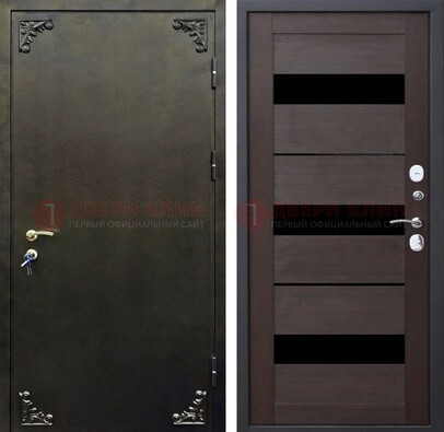 Темная входная дверь с порошковым покрытием и МДФ со стеклом ДП-236 В Ижевске