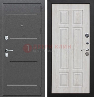 Серая металлическая дверь с порошковым покрытием и МДФ Беленый дуб ДП-270 В Ижевске