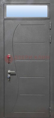 Чёрная входная дверь с порошковым окрасом и стеклом ДП-313 В Ижевске