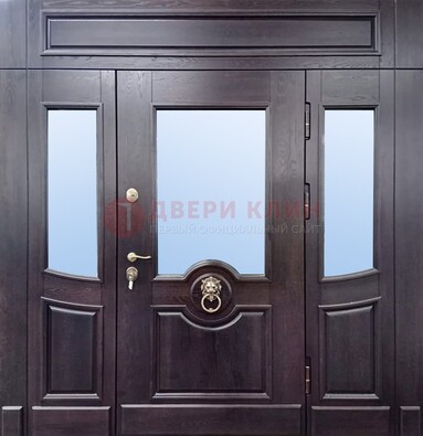 Филенчатая металлическая дверь с панелью МДФ и стеклом ДПР-102 В Ижевске