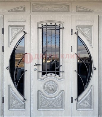 Большая парадная дверь Винорит со стеклом и ковкой ДПР-108 В Ижевске