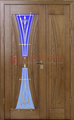 Коттеджная парадная дверь со стеклянными вставками и ковкой ДПР-26 В Ижевске
