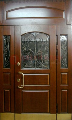 Стальная парадная дверь со вставками из стекла и ковки ДПР-30 в коттедж В Ижевске