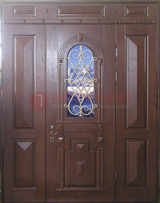 Стальная парадная дверь со стеклом и ковкой ДПР-4 для коттеджа В Ижевске