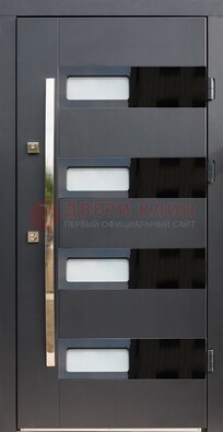 Черная стальная дверь МДФ хайтек со стеклом ДС-16 В Ижевске