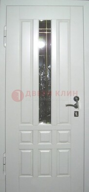 Белая металлическая дверь со стеклом ДС-1 в загородный дом В Ижевске