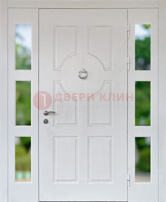 Белая стальная дверь со стеклом и фрамугами ДС-20 В Ижевске