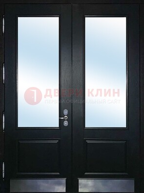 Черная двухстворчатая металлическая дверь со стеклом ДС-25 В Ижевске