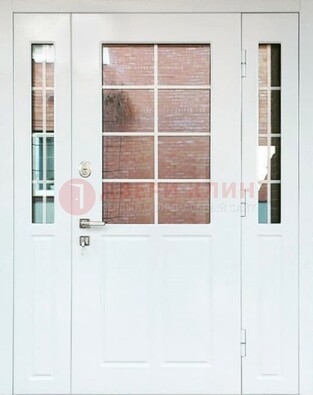 Белая стальная дверь со стеклом и фрамугами ДС-27 В Ижевске