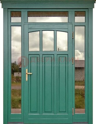 Зеленая металлическая дверь МДФ со стеклом ДС-43 В Ижевске