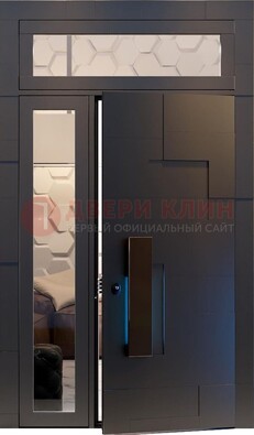 Чёрная двухстворчатая металлическая дверь со стеклом ДС-64 В Ижевске
