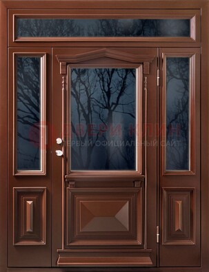 Коричневая металлическая дверь со стеклом ДС-67 В Ижевске