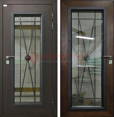 Коричневая железная дверь со стеклом для частного дома ДС-8 В Ижевске