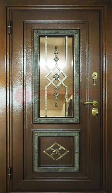 Теплая входная дверь со стеклом и ковкой разноцветной ДСК-13 В Ижевске