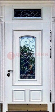Металлическая дверь со стеклом и ковкой в белом цвете ДСК-148 В Ижевске