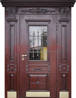 Железная парадная дверь массив дуба со стеклом и ковкой ДСК-175 В Ижевске