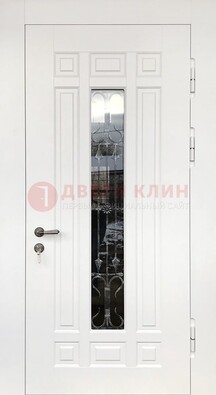Белая стальная дверь винорит со стеклом и ковкой ДСК-191 В Ижевске