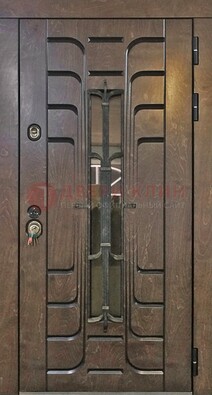 Современная стальная дверь со стеклом и ковкой ДСК-193 В Ижевске