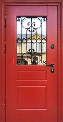 Красная железная дверь Винорит со стеклом и ковкой ДСК-205 В Ижевске