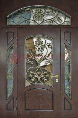 Входная дверь Винорит со стеклом и ковкой и фрамугами ДСК-213 В Ижевске