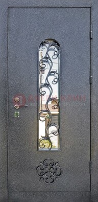 Темная стальная дверь Порошок со стеклом и ковкой ДСК-217 В Ижевске