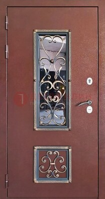 Уличная дверь Порошок со стеклом и ковкой для дома ДСК-218 В Ижевске