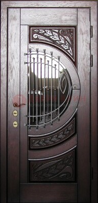 Одностворчатая входная дверь со стеклом и ковкой ДСК-21 В Ижевске