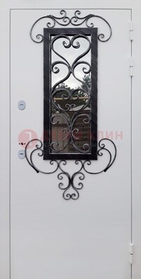 Белая уличная дверь Порошок со стеклом и ковкой ДСК-222 В Ижевске
