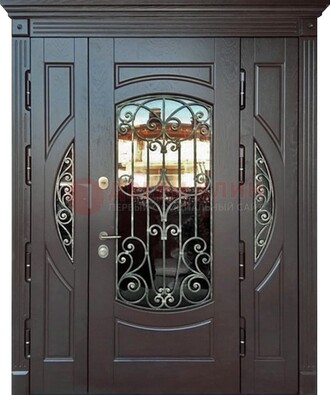 Полуторная железная дверь Винорит со стеклом и ковкой ДСК-231 В Ижевске