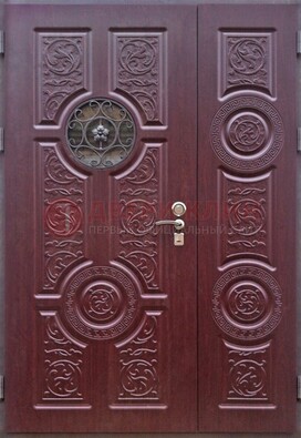 Красная железная дверь Винорит со стеклом и ковкой ДСК-235 В Ижевске