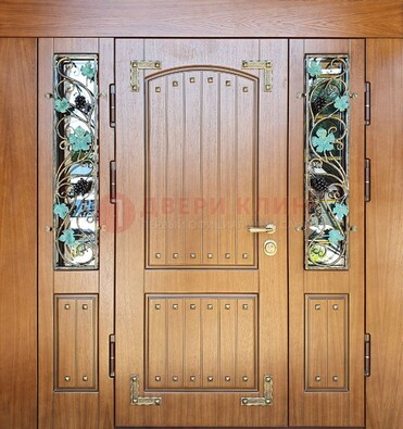 Железная дверь Винорит со стеклом и ковкой лозы ДСК-236 В Ижевске