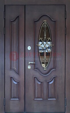Темная металлическая дверь Винорит со стеклом и ковкой ДСК-239 В Ижевске