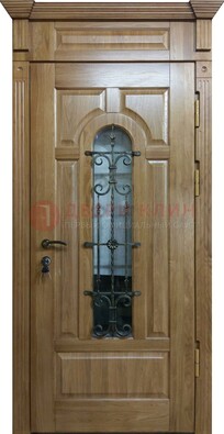 Металлическая дверь массив со стеклом и ковкой для дома ДСК-246 В Ижевске
